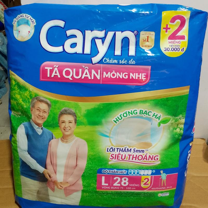 (Tặng 2 hoặc 4 miếng BÊN TRONG) Tã quần người lớn caryn L 28 +2 miếng vòng bụng 75-100cm. tã người già