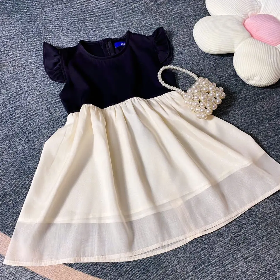 Váy bé gái xinh [TE19]- Vibakids - phối đen trắng tay cánh tiên có khóa sau
