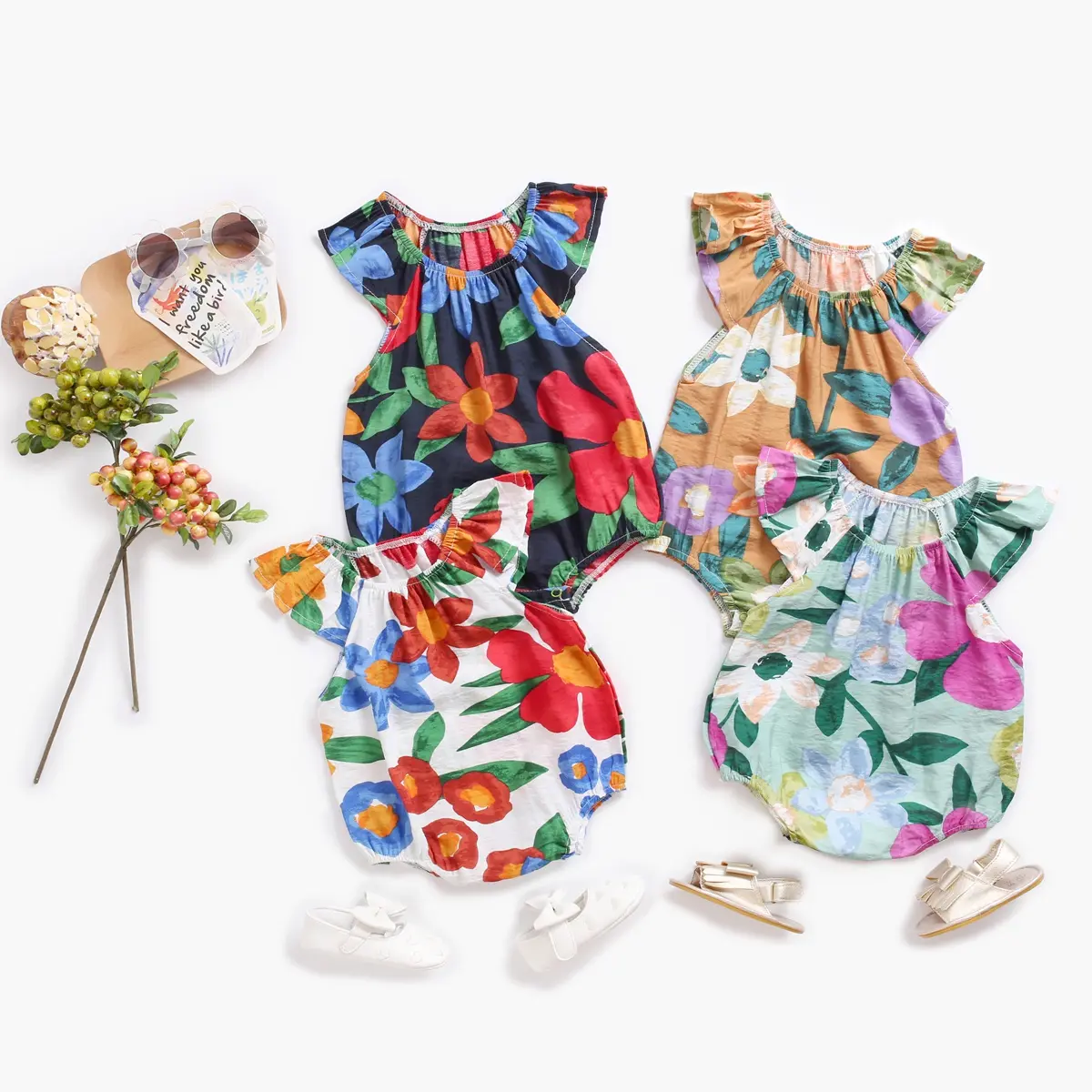 Sanlutoz Cotton Baby Bodysuits Sleeveless Cute Flower Infants Girls Clothing Summer Baby Onesies Holiday