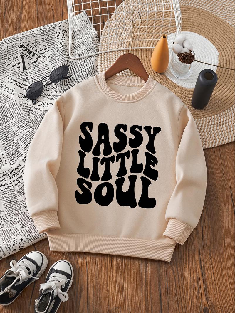 Product Introduction of Girl's Letter Print Crew Neck Thermal Lined Sweatshirt, Casual Long Sleeve Pullover for Fall & Winter, Kawaii Clothing, Kids Clothes for Daily Wear 5