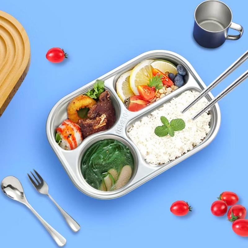 Khay cơm 4 ngăn Inox 304 cao cấp KT 26x18x4cm cho trẻ em