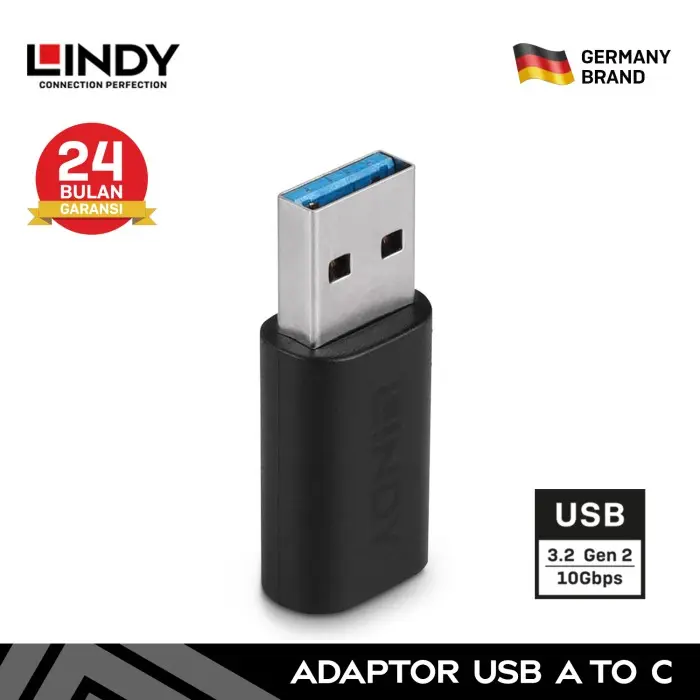 LINDY 41904 Adapter USB 3.2 Gen 2 Type A to C 10Gbps Konektor 0