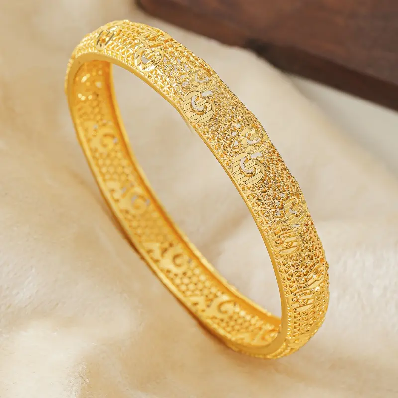 3pcs set of Middle East Dubai jewelry for brides, luxurious national style Golden-plated bracelets, African Ethiopian Women's wedding bracelet sets suitable daily wear by women, all-season accessories mother's day gift 5