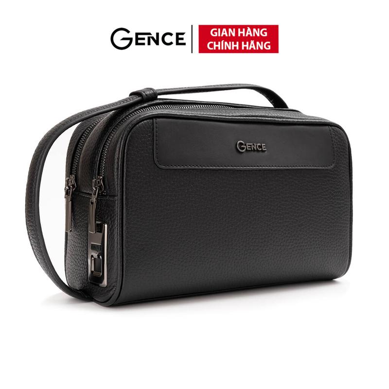 Ví Cầm Tay Túi Xách Da Nam GENCE RB10 Da Bò Khóa Vân Tay Cao Cấp Màu Đen Clutch