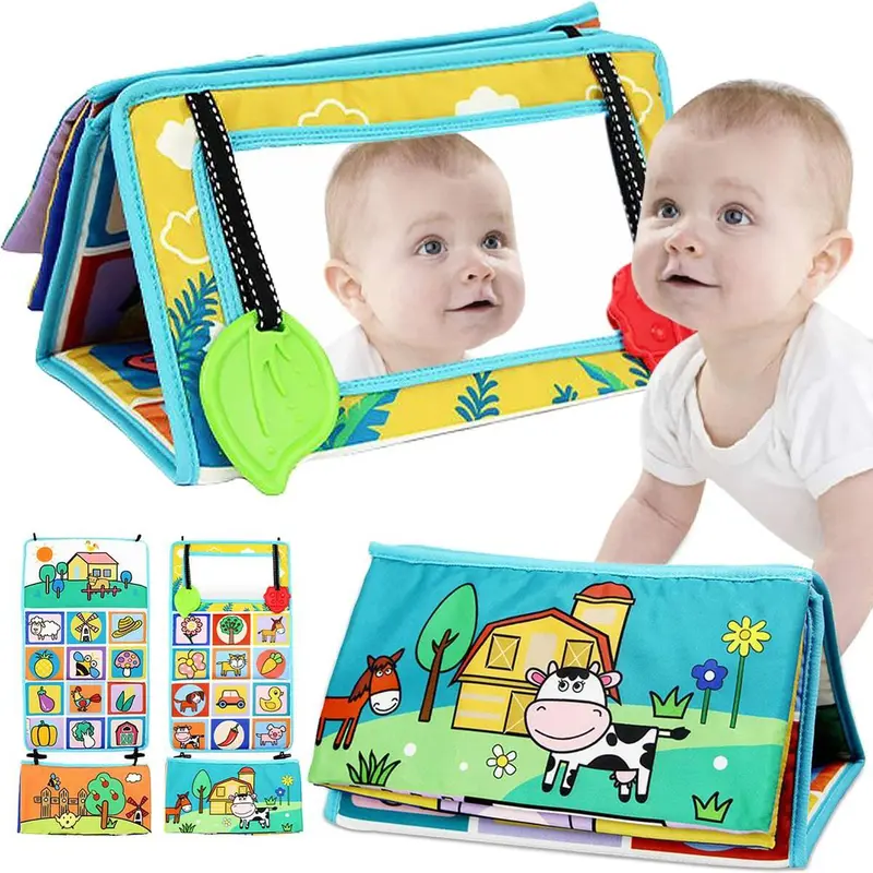 Foldable Floor Mirror Toys with Teethers for Sensory Montessori Development Crawl Toys High Contrast Toy (Not Sold in Combination), Back to School, Thanksgiving, Chrismats Gift Set 6