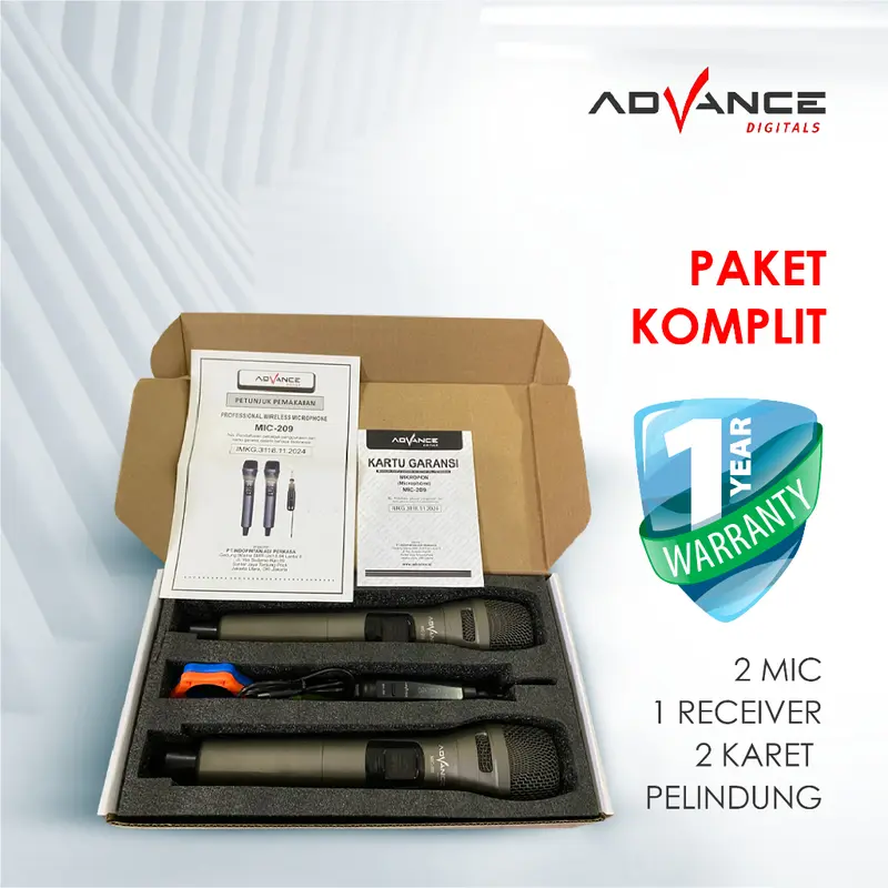 ADVANCE MIC-209 2Mic Digital Wireless Mic Microphone/Mikrofon Bluetooth Profesional Mic Wireless Bluetooth Microphone Termasuk tombol volume untuk menyesuaikan volume 4