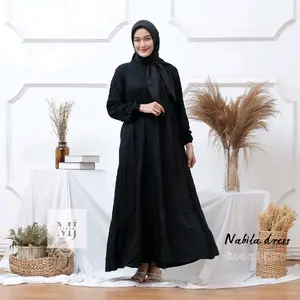 NABILA DREES GAMIS POLOS RAYON TWILL PREMIUM ORI HALUS ADEM TEBAL// Putih Hitam Navy
