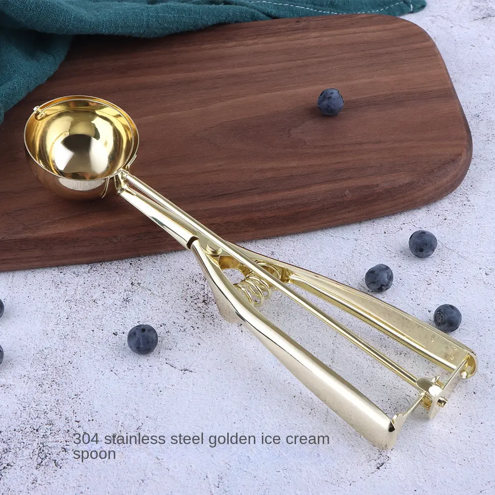 1PC 304 Stainless Steel Ice Cream Spoon High-end Restaurant Rust Proof Ice Cream Spoon Dessert Fruit Digging Ball Spoon Kitchen Supplies Manufacturer Wholesale