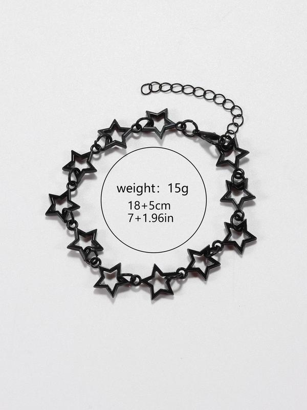 Black Star Design Link Bracelet, Fashionable Alloy Jewelry for Women & Men for Party, Modern Daily Clothing Decor, Trendy All-match & Exquisite Jewelry for Birthday Gift 1