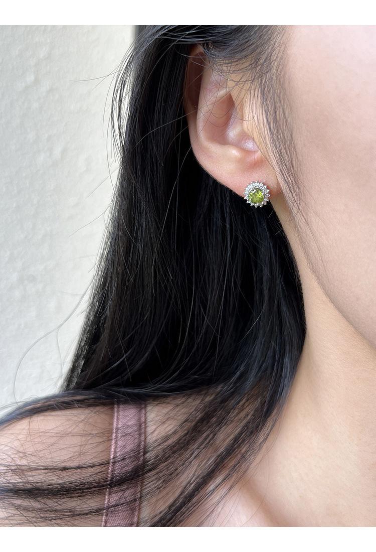 Product Introduction of Summer Fresh High Imitation Olivine Topaz Sterling Silver Needle Dopamine Stud Earrings Special-Interest Design High Sense Earrings Gift 1