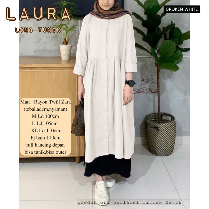 [COD] Laura long tunik rayon twill full kancing ready size M L XL Muslim Panjang Wanita Nyaman Seragam