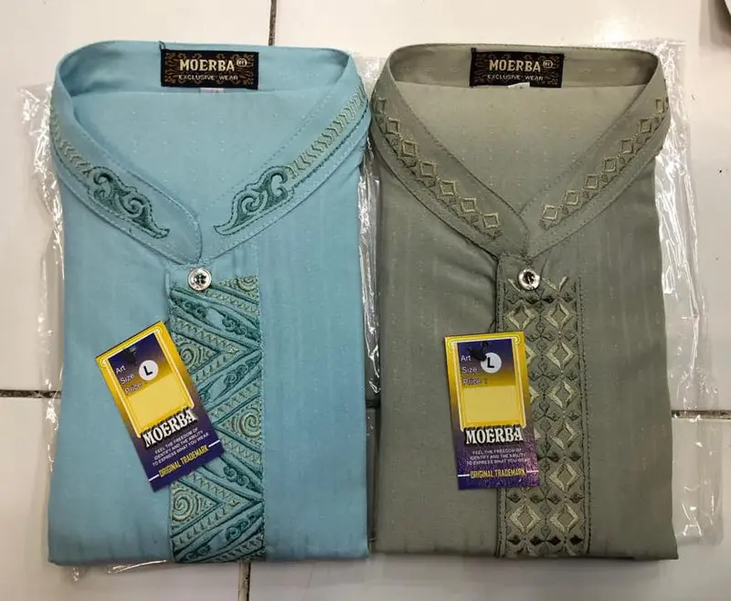 MOERBA Baju Koko Pria Lengan Panjang Bordir Hijau Sage Muslim Dewasa Motif Batik Casual Kerah Fit kemeja  koko  ramadhan 1