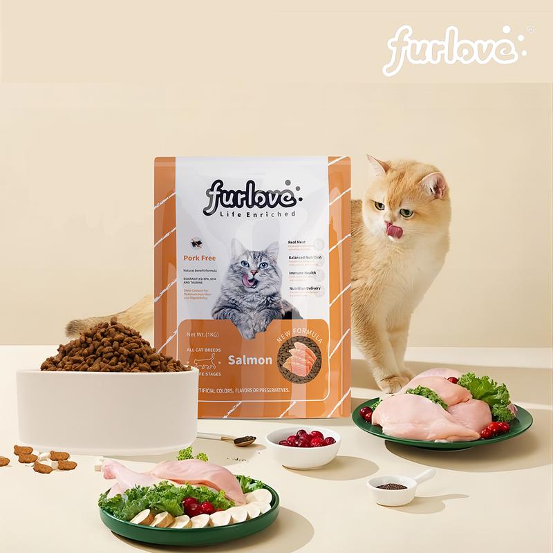 Furlove hạt cho mèo 1kg thức ăn cho mèo con mèo trưởng thành với 28% protein có topping thịt và xương tươi đông lạnh Gà gan lạnh khô