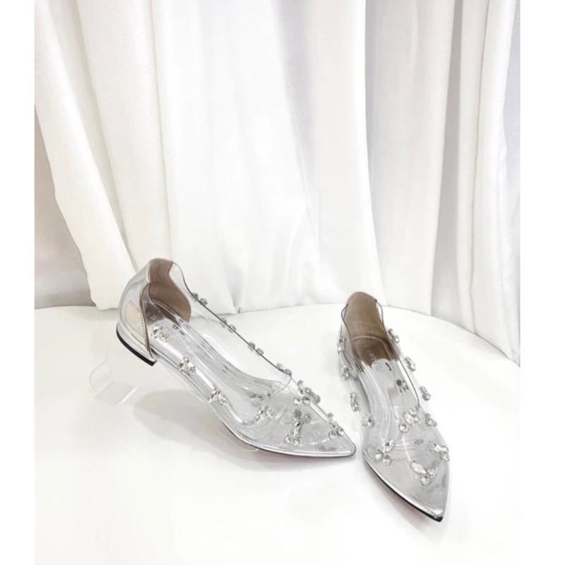giày mũi nhọn quai trong đính đá đủ size 32-45 gót cao 2 3 5 phân