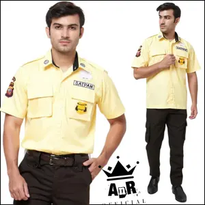 Baju seragam security satpam PDH cream lengan pendek resleting kerah hitam American drill premium terbaru