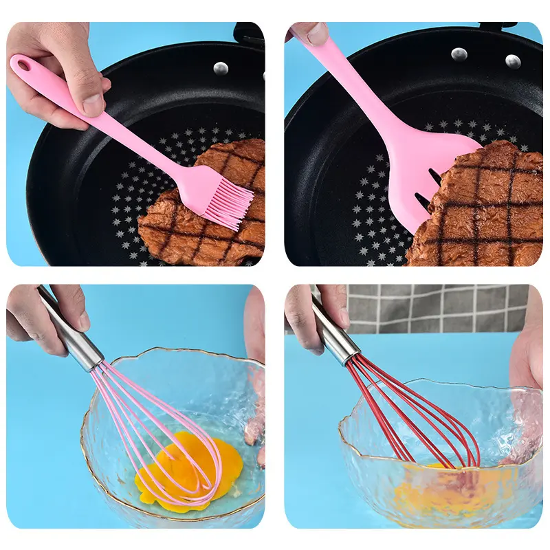 Bộ dụng cụ làm bánh 5 món silicon, nấu ăn, trà sữa, chè gồm chổi, spatula trộn bột, đánh trứng, xẻng silicone chịu nhiệt 5