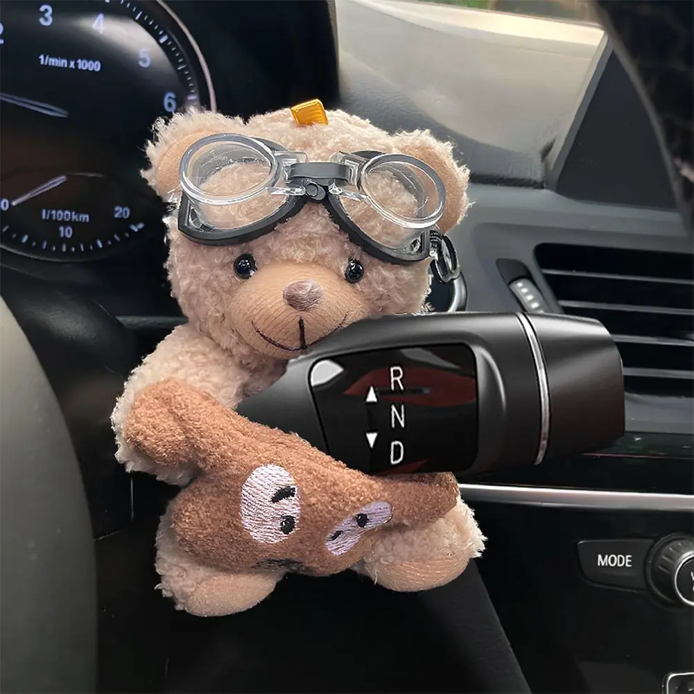 2025 Cute Bear Car Gear Shift Decoration Plush Doll Turn Signal Wiper Doll Rearview Mirror Ornament Car Accessorie