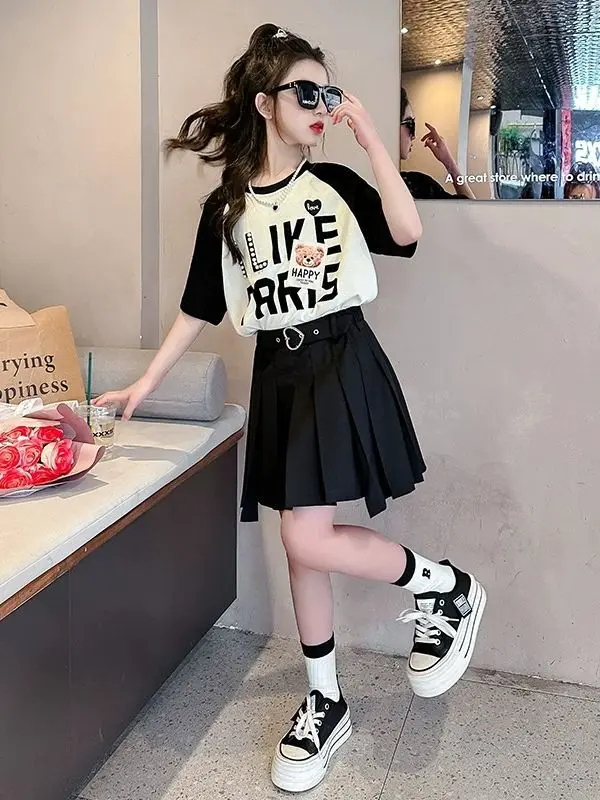 Set váy đen dành cho bé gái tư 15-445kg,họa tiết in sắc nét,phong cách dễ thương,thoáng mát cho mua hè