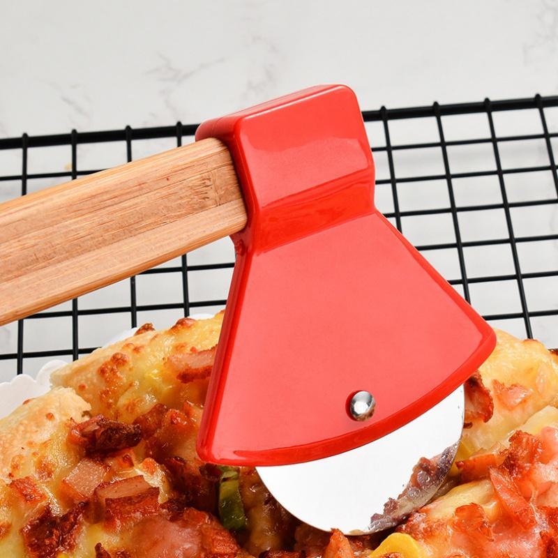 Stainless Steel Pizza Cutter, Wooden Handle Axe Pizza Cutter, Baking Pizza Cutter, Round Pie Cutter, Food Divider, Cooking Kitchen Utensils, Cutting Tool, Kitchen Gadgets 3