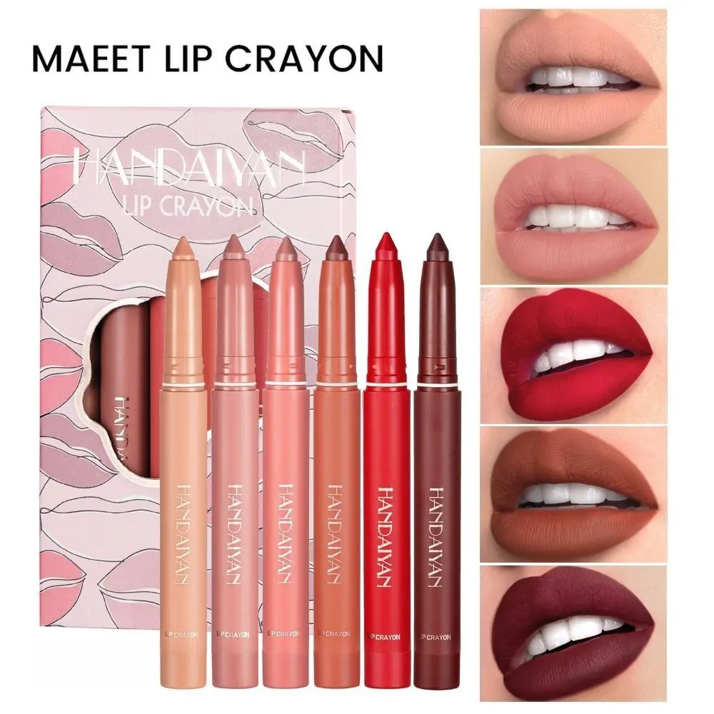 Rotating Matte Lipstick Pencils Fashion Sharpenable Waterproof Lip Crayon Long Lasting Non-Stick Cup Lipgloss for Women Girls