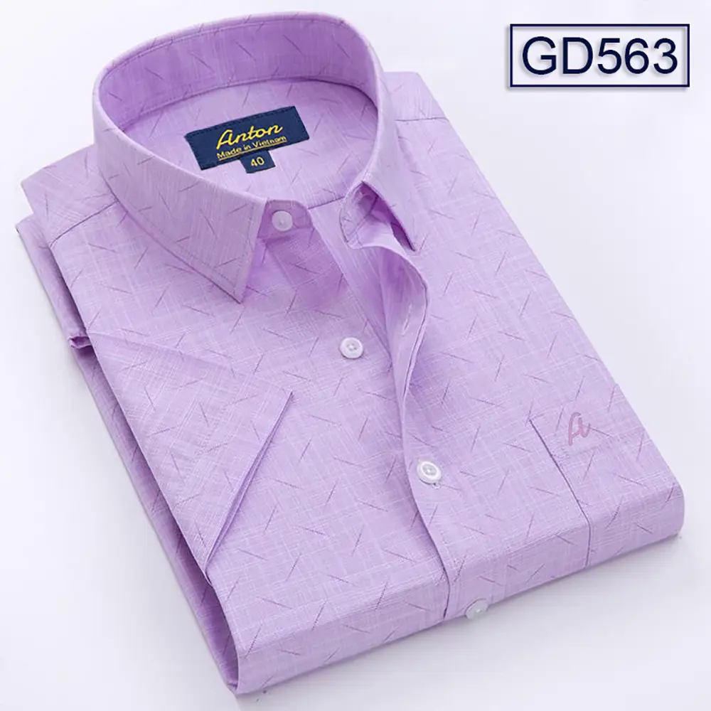 Áo Sơ Mi Nam Công Sở Trung Niên Anton Somianton Màu Tím Ngắn Tay Họa Tiết In Vải Cotton Menswear Shirt Cổ Tròn – GD563