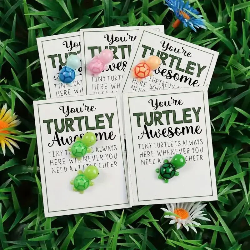 Turtle Charm Greeting Card, 100pcs/set Inspirational Quotes Card with Lucky Tiny Turtle Attachment, Teacher & Student Appreciation Gift 3