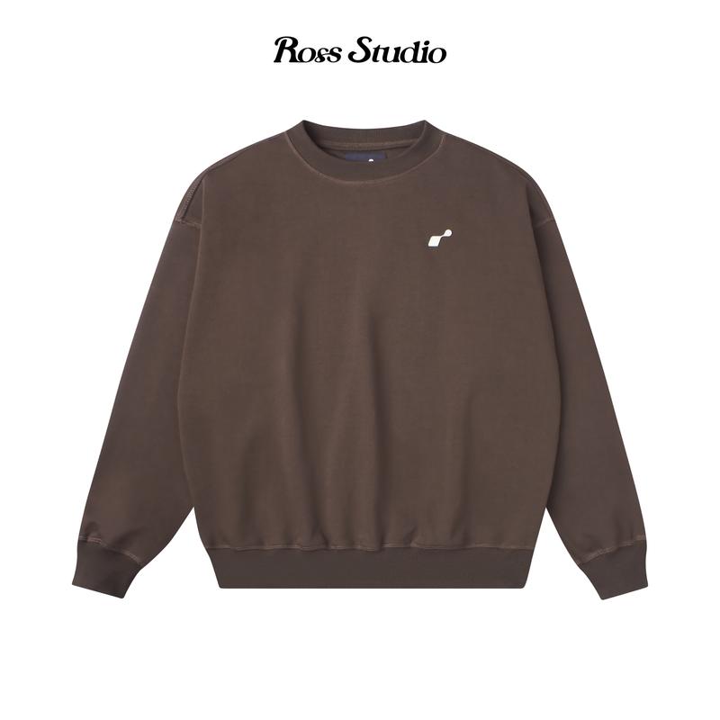ROSS STUDIO - Áo Sweater Basic Nâu Đậm Nỉ Chân Cua 440gsm Logo Kim Loại - R IC BASIC BROWN