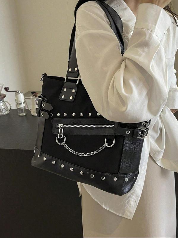 Women's Fashion Rivet Decorated Crossbody Bag, Casual Large Capacity Shoulder Bag for Daily Used, Trendy All-match Commuter Bag 2