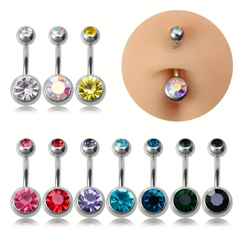 10 Colors  Encrusted Stainless Steel Colorful Belly Button Studs Set Body Piercing Jewelry Navel Studs