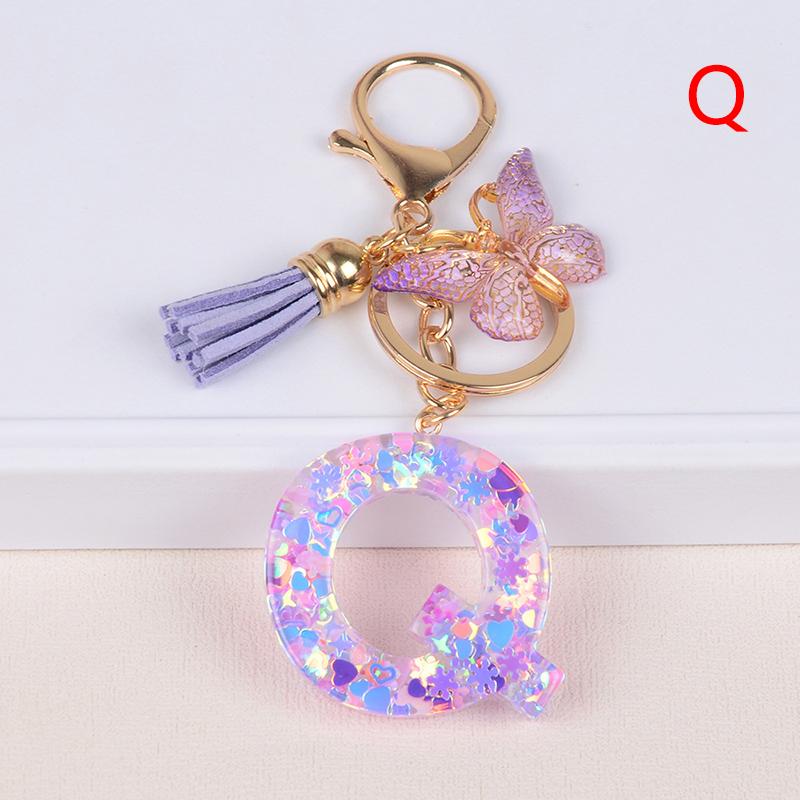 Product Introduction of A-Z Dreamy Sequin Letters Keychain For Women Tassel Butterfly Pendant Keyring  Bags  Car Key Chain 34