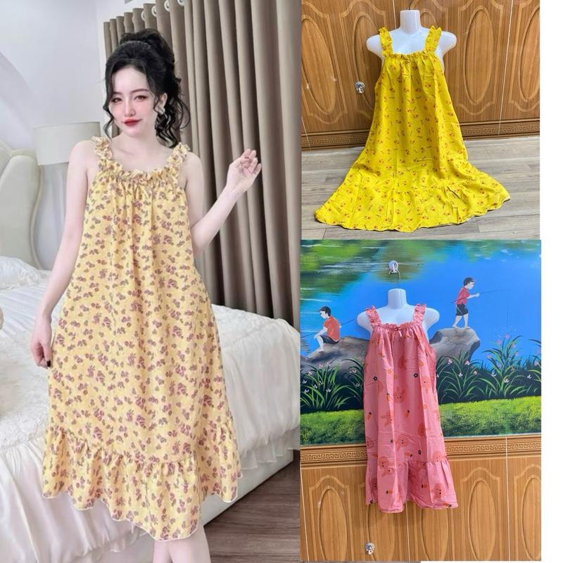 Đầm ngủ nữ in hình dễ thương chất liệu vải đũi lanh mềm mát freesize từ 40-62ki - Women, Dress