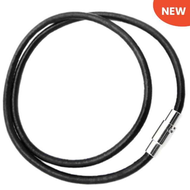 Kalung Pria Wanita Anak Tali Kulit Asli Genuine Leather Necklace Titanium Hitam Blac 2