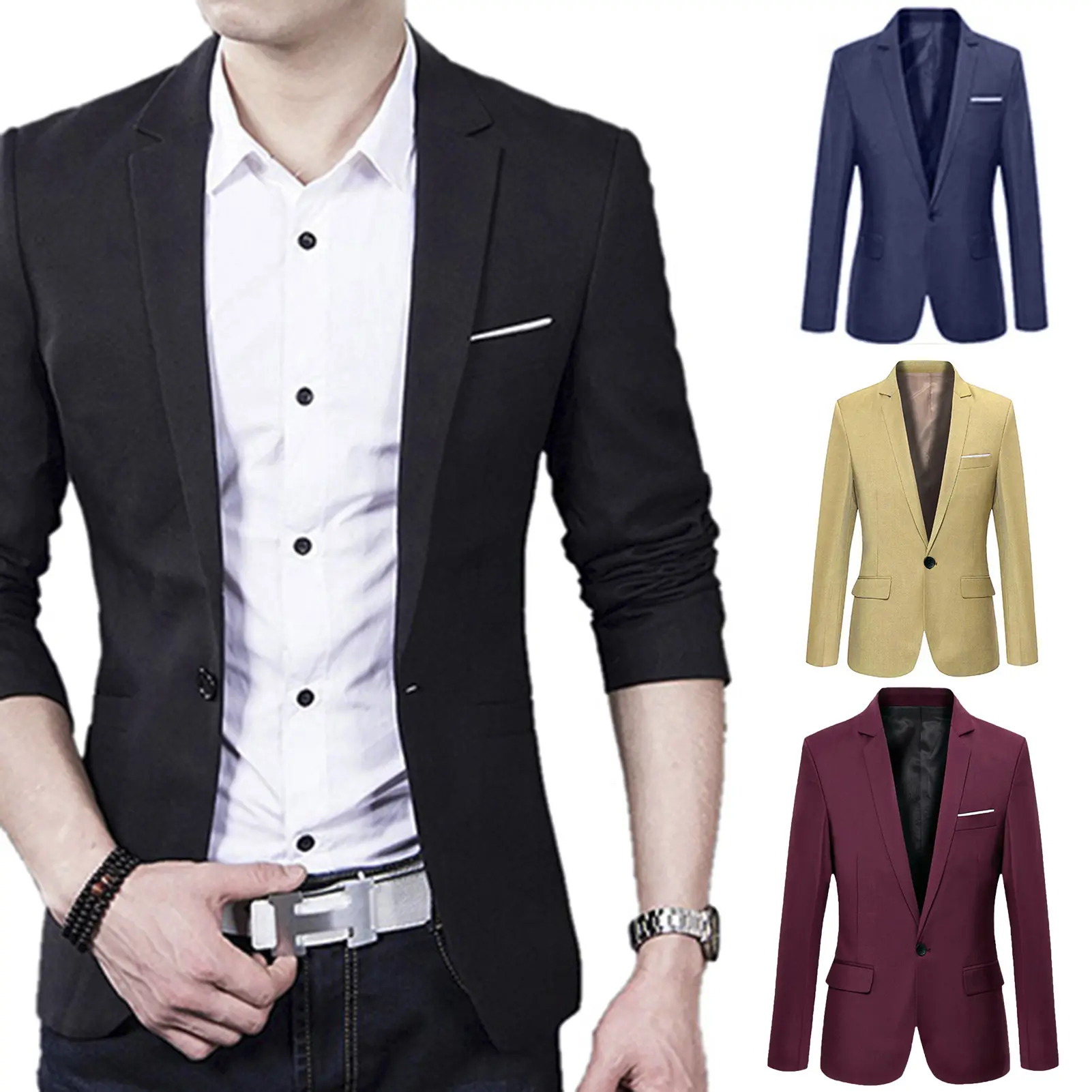 Áo Khoác Vest Công Sở Trang Trọng Dáng Ôm, Dành Cho Nam Giới, Cổ Bẻ Áo, Một Nút, Tay Áo Dài, Có Túi, Áo Trên, Voidistari