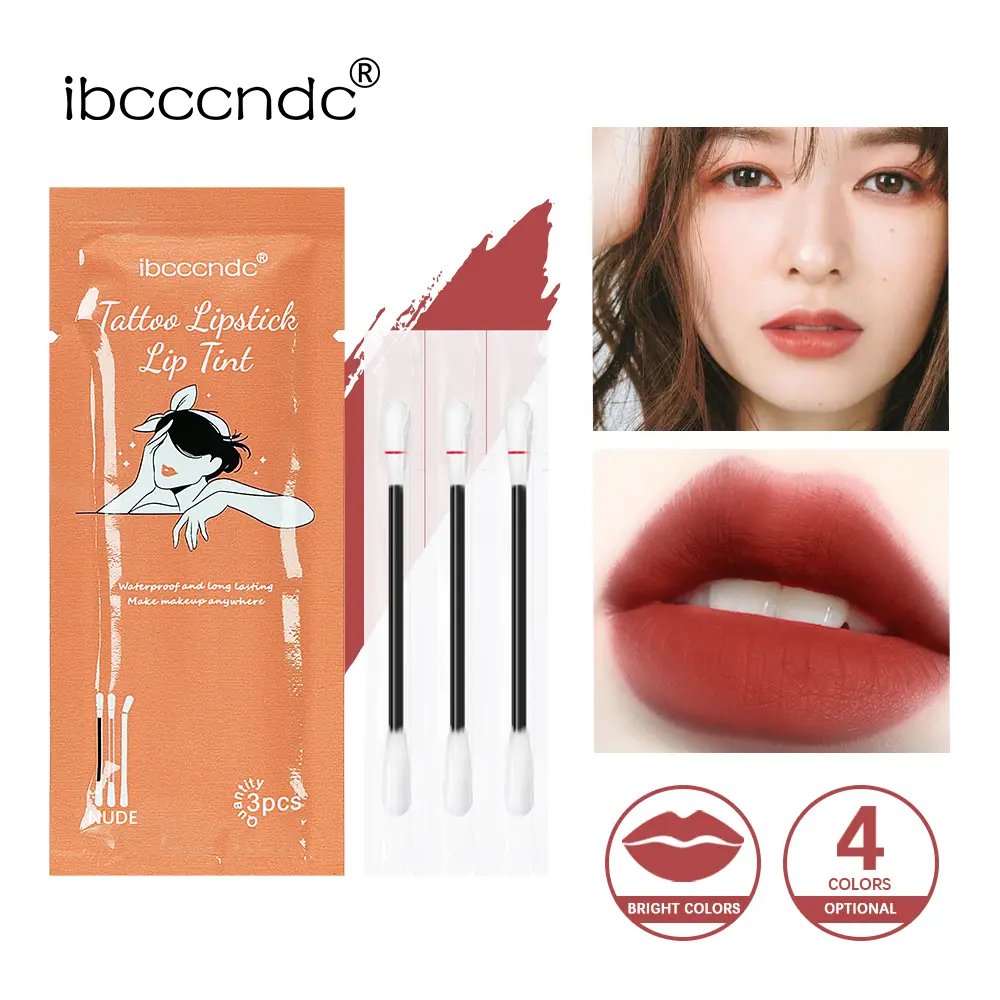 Bộ Son Môi Tăm Bông, ibcccndc, 3 Cái / bộ, Cầm Tay, Không Thấm Nước, Son Môi Hình Xăm, Son Kem Dạng Lỏng, Bộ Son Bóng