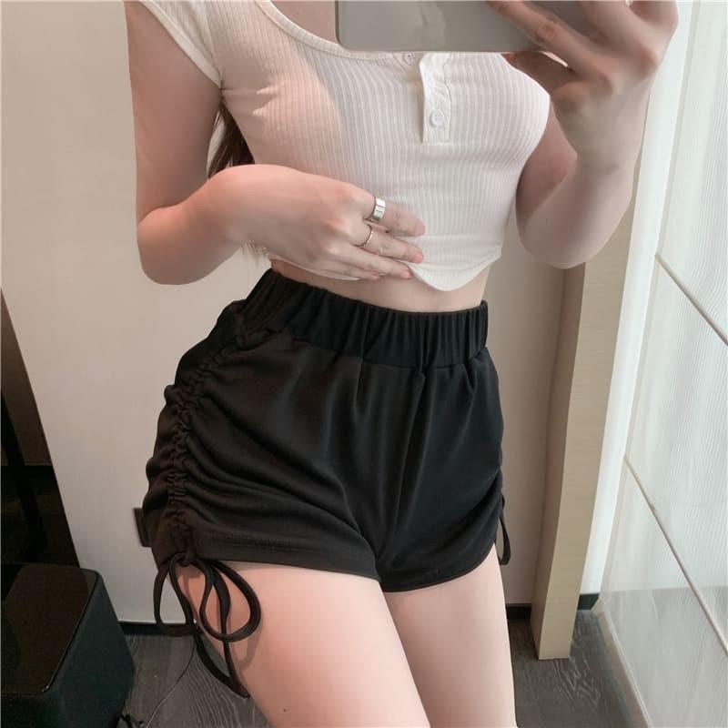 Product Introduction of Quần đùi thun dây rút kéo cao 2 bên nữ/ Quần đùi dây rút tập gym/ Quần đùi mặc nhà dễ thương thoải mái Nữ Freesize Women Nhung Pants 2