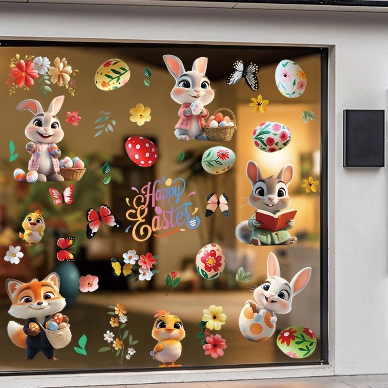 haesdo Party Home Decoration Self Adhesive Easter Egg Stickers Electrostatic Sticky Colorful Door Window Stickers DIY Room Wall Decals 2025 Easter Party 4
