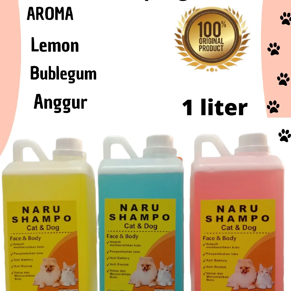 shampoo kucing anjing anti kutu jamur dan rontok netto 1 liter