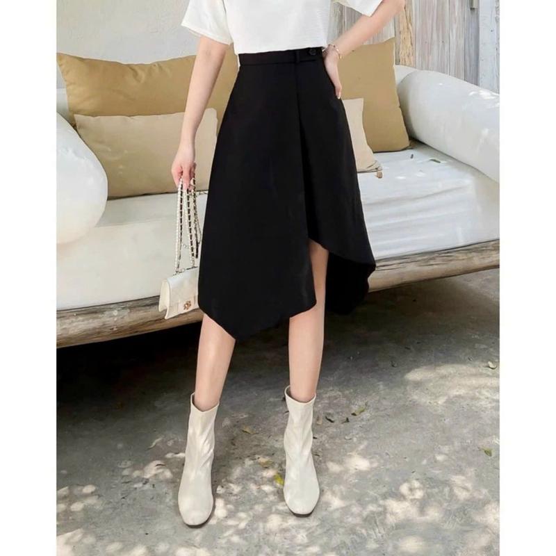 CHÂN VÁY  NU LỆCH TÀ ĐẮP CHÉO XẺ DÁNG CHỮ A CHÂN VÁY CÔNG SỞ
