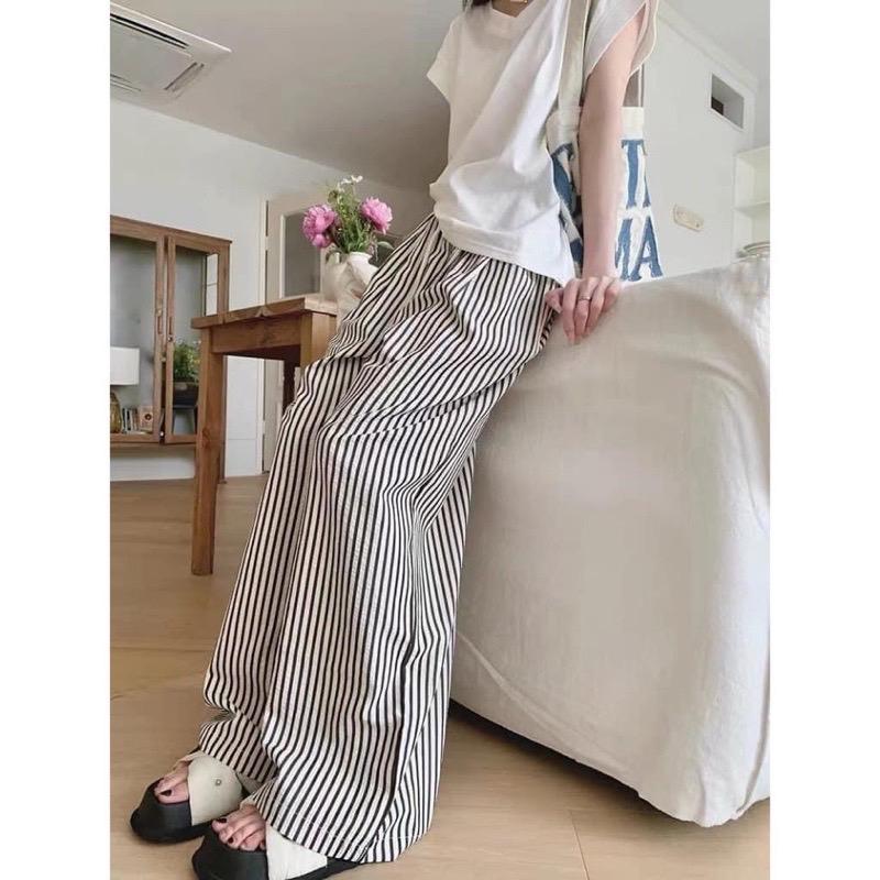 Q xuông kẻ chất liệu đũi xốp. Chiều dài quần 102cm ( có hỗ trợ cắt gấu nếu bị dài ) Sọc Kẻ Nữ Women ống rộng