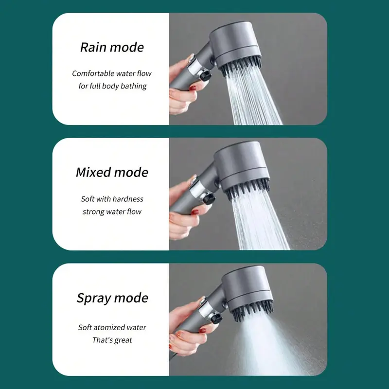 3 Modes Handheld Shower Head, Air Boost Strong Water Flow Handheld Shower Head, Everything Shower Products, Bathroom Shower Head, Waterfall, Home, Modern, Fixtures, Pressure Boosted Shower, Shower Head Ensemble, Handheld Showerhead 5