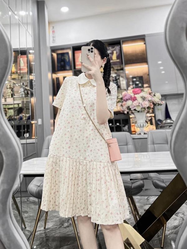  Váy bầu hoa thô dáng suông chân dập ly điệu đà ,thiết kế Lachic V61 Women 