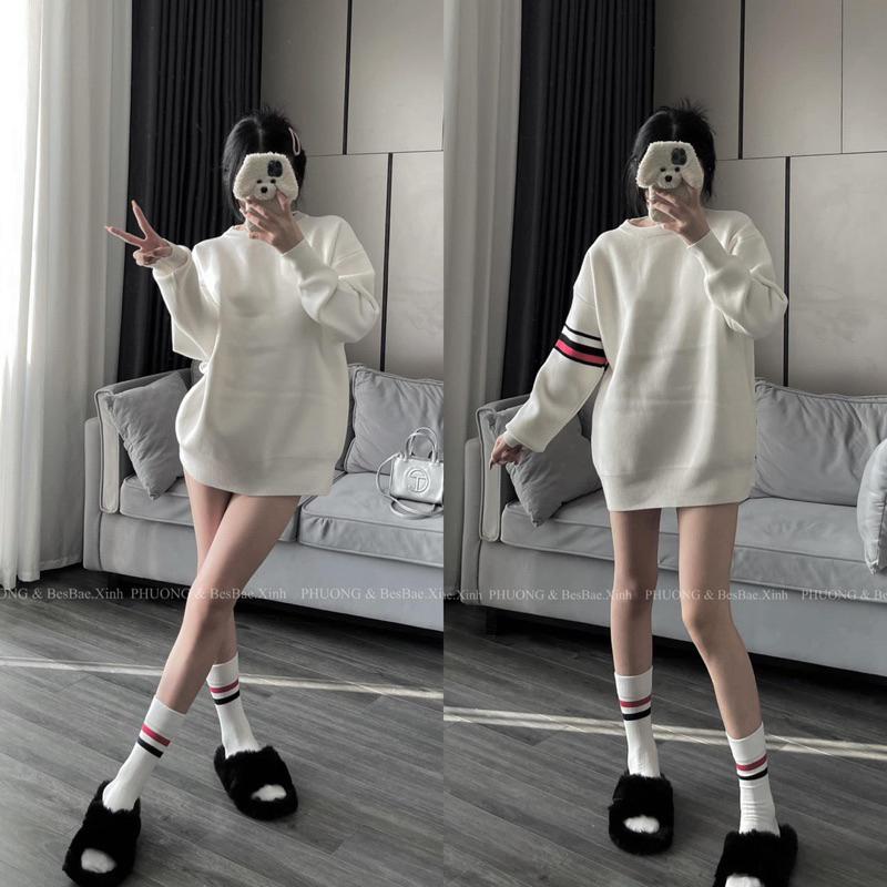 Product Introduction of ́Len Nữ,́Len Thome Cún Vạch Tay Chất Dày Dặn 3 Màu FreeSize - ÁLen Hàng Loại 1 Chất Dày Dặn Bông Tơi Nữ Kem Women Top Áo Lịch Xám 32