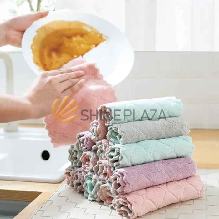 Kain Lap Tangan Piring Anti Minyak - Dish Kitchen Towel Coral Fleece 0