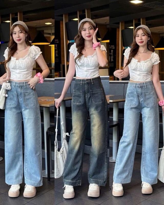 (NẤM DÀI 92CM ) QUẦN JEANS NỮ NẤM LÙN XINH ỐNG RỘNG LOE NHẸ , JEAN CẠP CAO KHÔNG GIÃN MÃ HOTTREND Women Pants