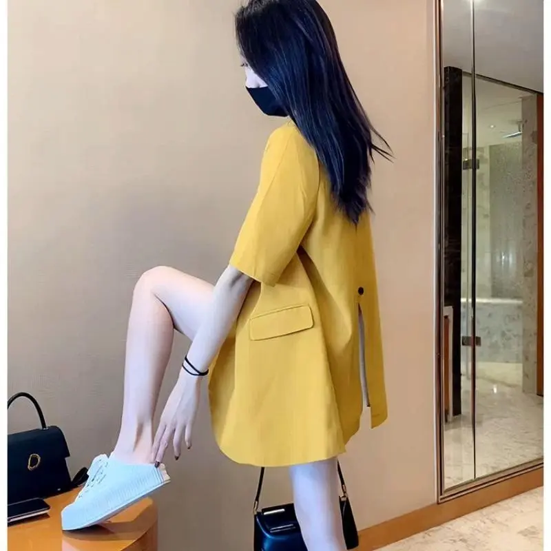 Áo Blazer Nữ, ngắn Tay, Dáng Rộng Vừa Vặn, Thời Trang, Phong Cách Thường Ngày Thanh Lịch, Thích Hợp Cho Mùa Xuân, Mùa Hè Và Mùa Thu, Bộ Đồ Công Sở Trang Trọng, Có Màu Đen, Trắng, Hồng, Tím, Vàng, Trang Phục Dạo Phố, Có Cỡ S-XL