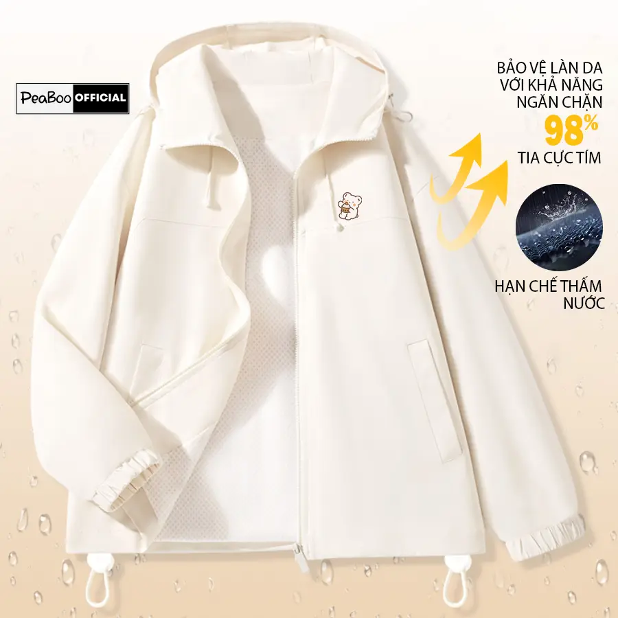 Áo Khoác Gió Nam Nữ Mũ Cao Cấp 2 Lớp PEABOO Mã BST02 In Hình Chống Nước Chống Nắng Form Rộng Kiểu Dáng Unisex