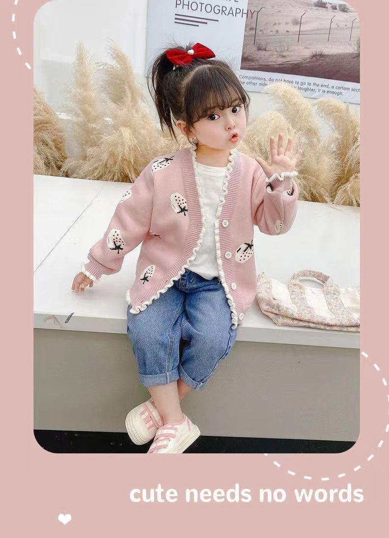Product Introduction of Girl's Knitted Cardigan 2024 Autumn Clothing New Children Toddler Baby Fashionable Sweater Cardigan Top Coat 5