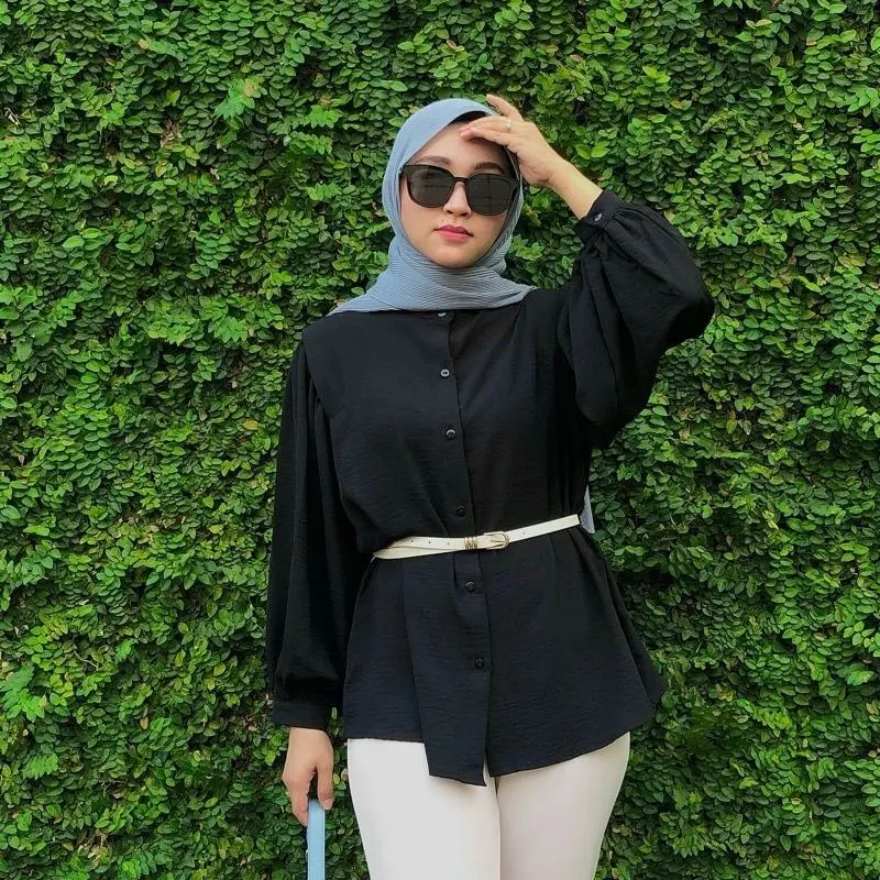Blouse crinkle premium hem wanita baju kerja formal bahan crinkle rivel blouse kemeja polos bahan cringkle Polos