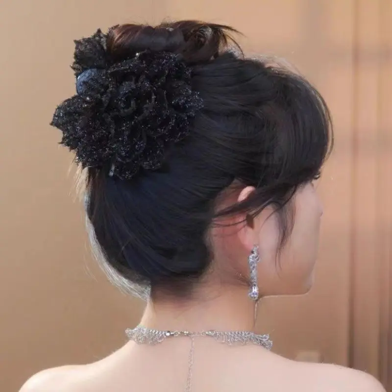 Kẹp Tóc Hoa Lưới, Màu Đen Thời Trang, Dành Cho Nữ, Kẹp Tóc Đuôi Ngựa Cá Mập, cài tóc, Kẹp Tóc Càng Cua Hoa Thanh Lịch, Phụ Kiện Tóc 4