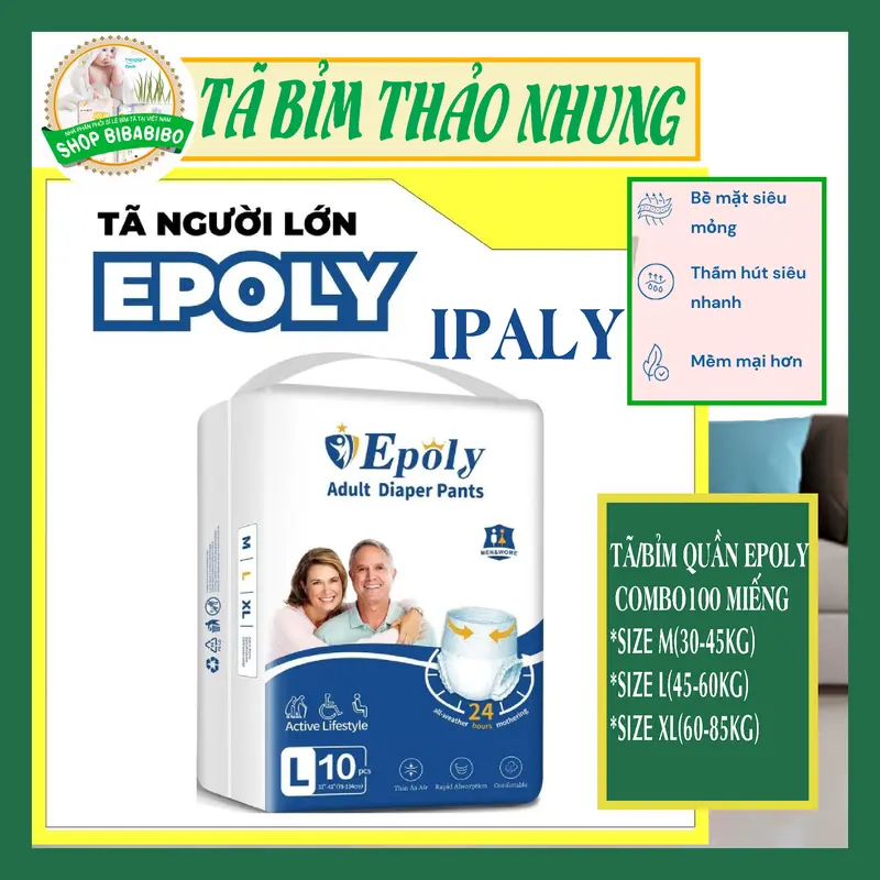 Bỉm quần người già Epoly/Ipaly chất lượng giá tốt combo 50 miếng M-L-XL 40 đến 85kg 0